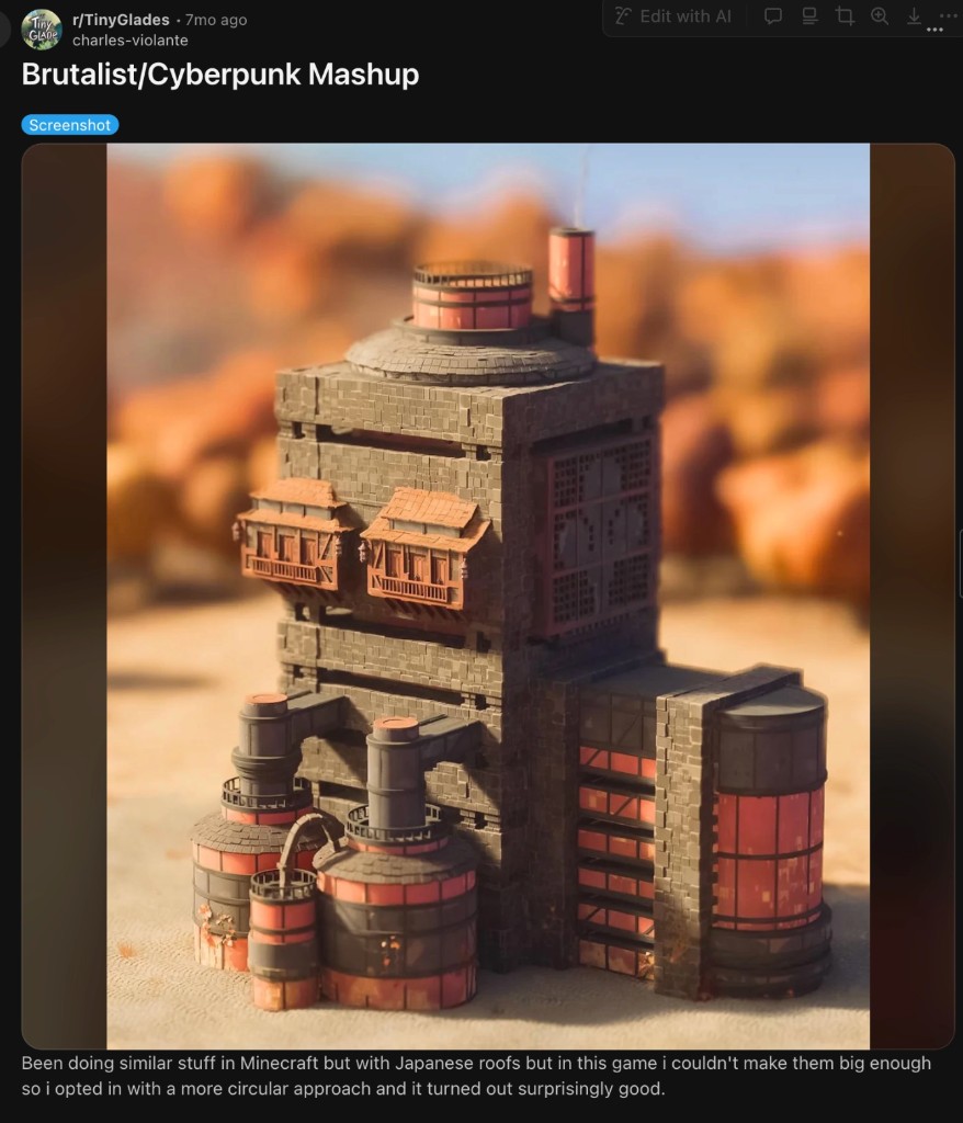 Brutalist/Cyberpunk mashup in Tiny Glade